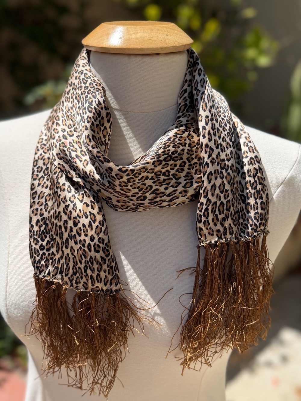 Leopard Print Fringe Scarf - Tan and Black